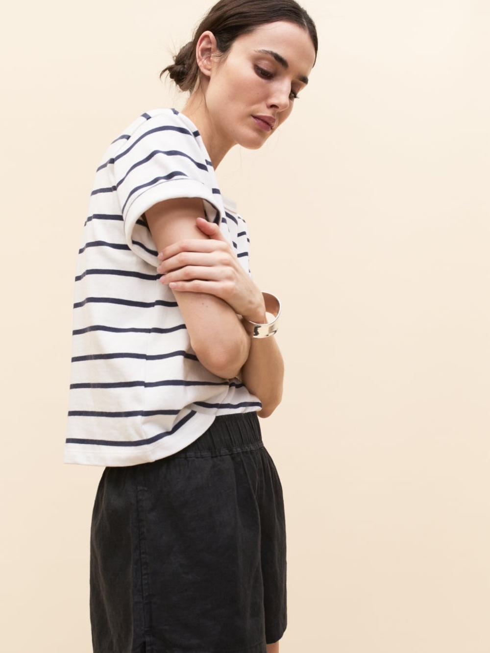 AYR The Matinee Tee Navy White Stripe Cotton Boxy T-Shirt Large